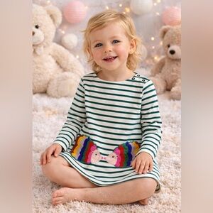 NWT Mini Boden Green and White Striped Shirt with Colorful Hedgehogs